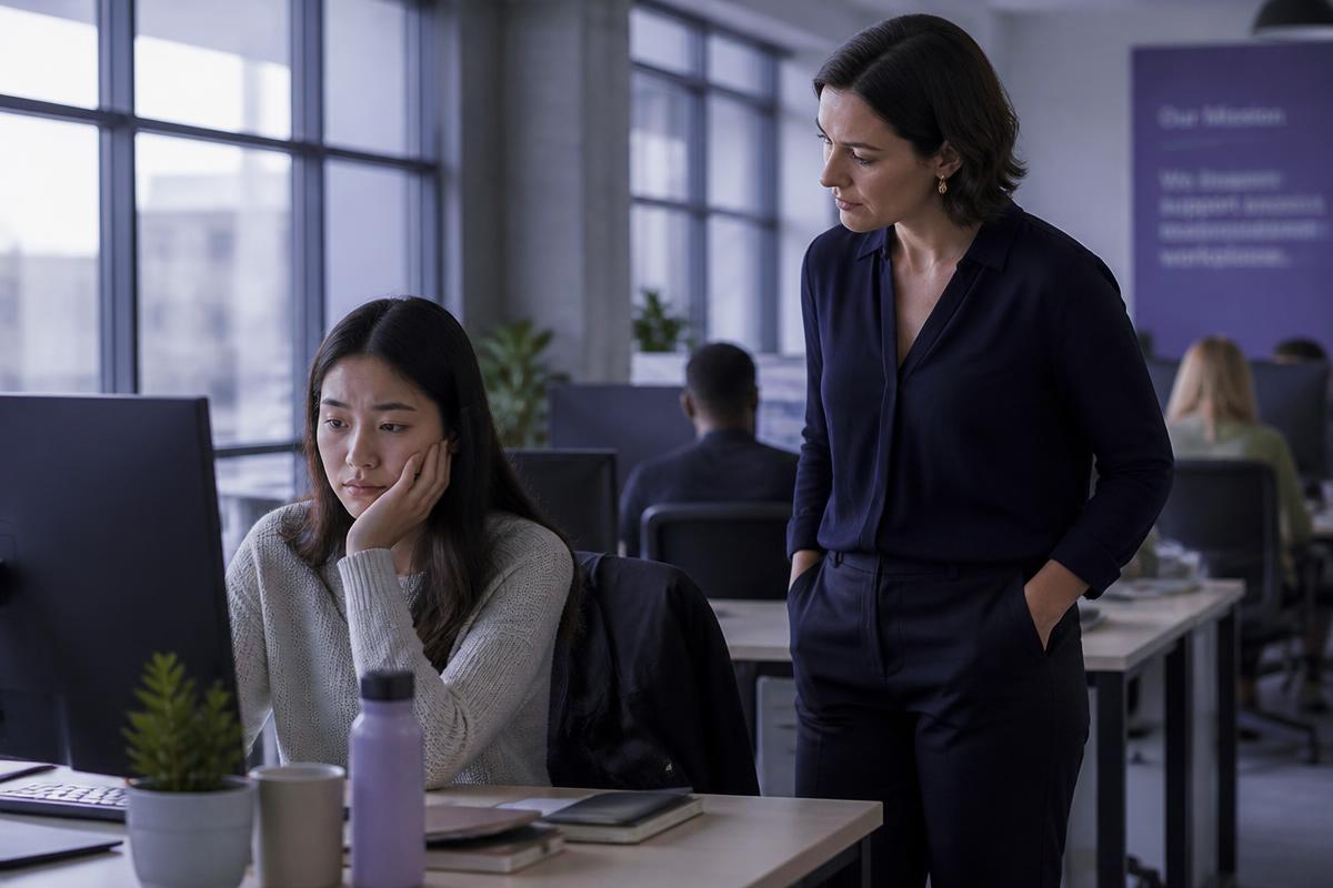 A manager listening attentively to an employee during a private one on one check in